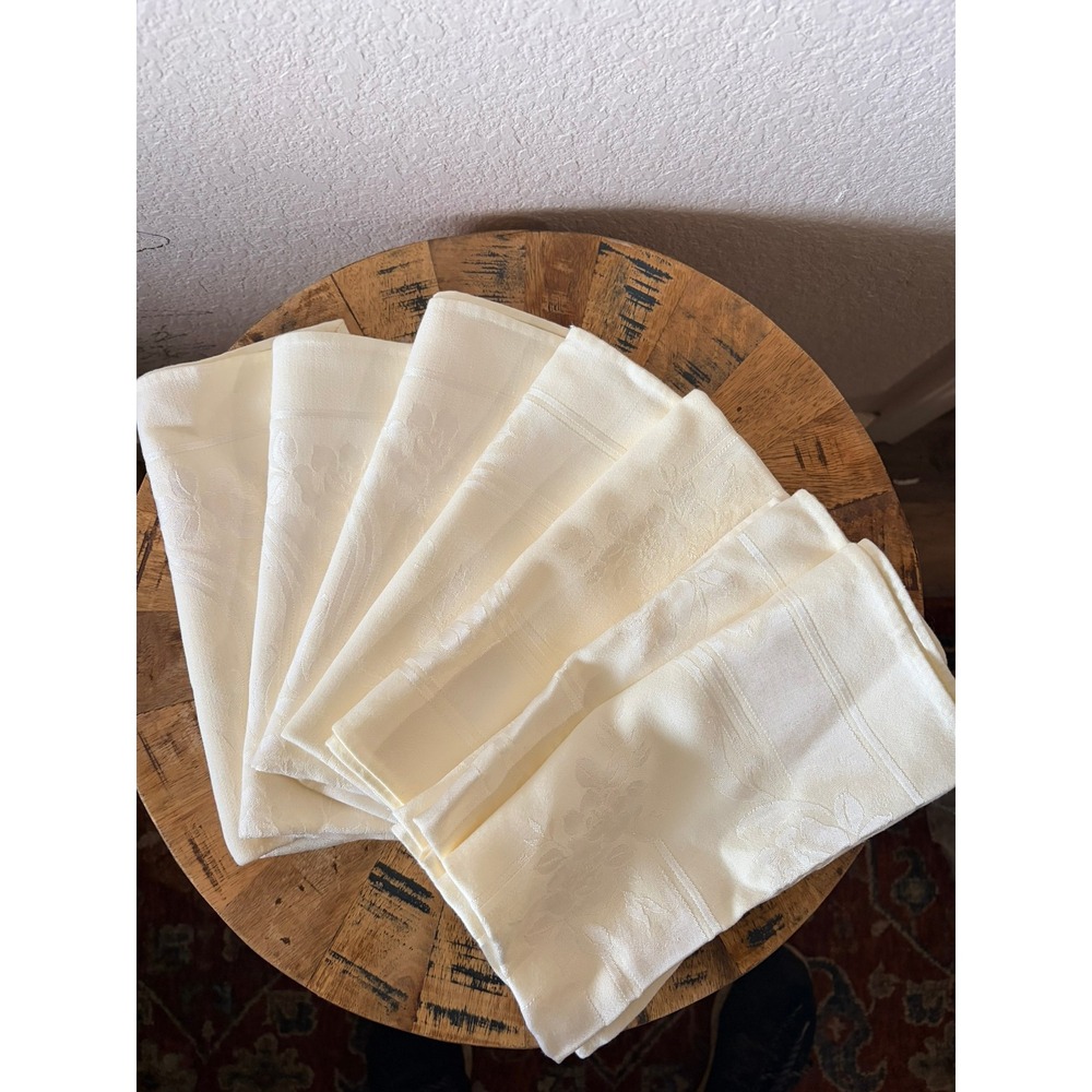 Vintage Cream Ivory Damask Floral Rose Cloth Napkins‎ Set of 8 Elegant Dining